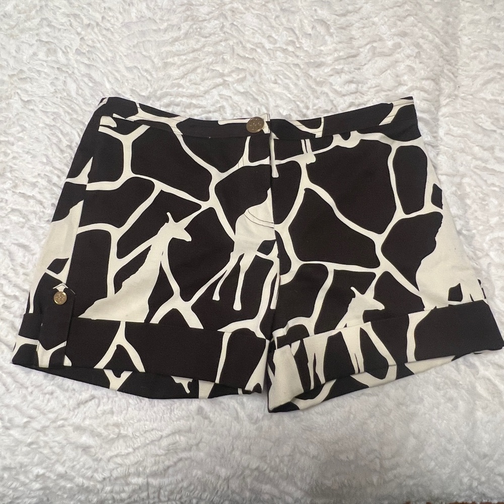Tory Burch Brown + White Giraffe Printed Shorts